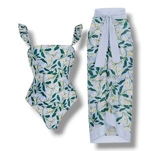 IDOPIP - Small Floral Swimsuit and Skirt Set